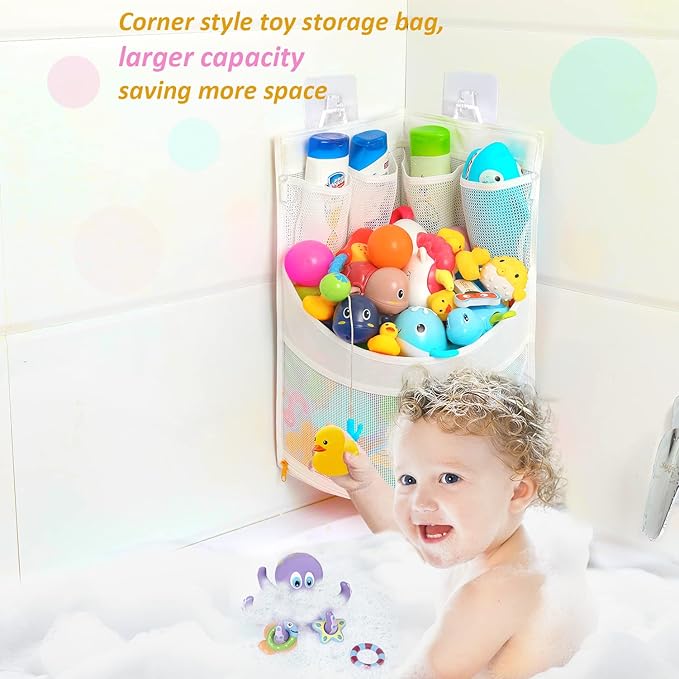 Ligereza Baby Bathtub Toy Storage 17" x 13" Bathtub Toy Holder Mesh Let Baby Bathtub Toys To Dry Faster, Bath tub Toy Organizer For 1-3 Year Old Toddler Bathtub Toys