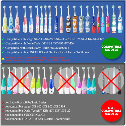 Teeteck 5 Pack Kids Toothbrush Replacement Heads Compatible with SEAGO SG513/SG977/SGEK6, DadaTech DT-K6/DT-BB1/DT-977, Brush-Baby WildOnes (Ages 3years+/Green)