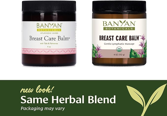 Banyan Botanicals Breast Care Balm – Organic Herbal Salve with Tulsi & Palmarosa – for Lymph Massage & Breast Health – Promotes Healthy Circulation – 4 oz – Non GMO Sustainably Sourced Petroleum Free