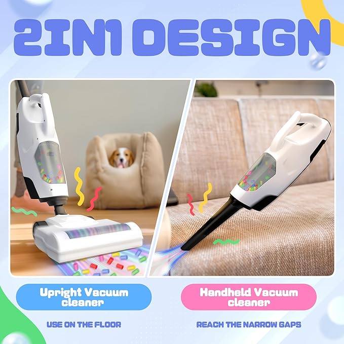 SMILESSKIDDO Kids Vacuum That Really Works - Toddler Toy Vacuum with 2 Nozzles & 5 Cleaning Set Accessories, Sound and Ball Popping Action, Pretend Play Housekeeping Toys Gifts for Girls & Boys