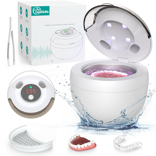 45kHz Ultrasonic Retainer Cleaner Machine, 200ML Denture Cleaner, 4 Modes with Digital Timer Mouth Guard Cleaner for Aligner, Night guard, Braces, Toothbrush, Jewelry and More (White)