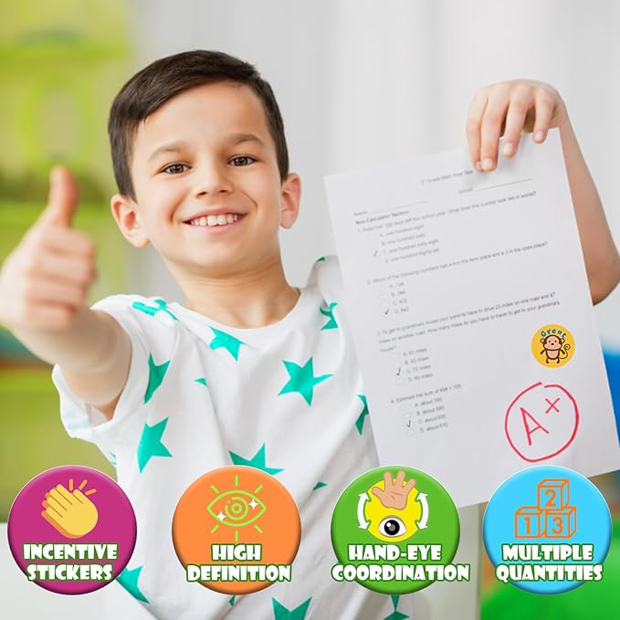 3 Rolls Motivational Stickers for Kids 1500 Pcs Round Animal Incentive Stickers for School Classroom Potty Training Rewards (Multicolour Animal)