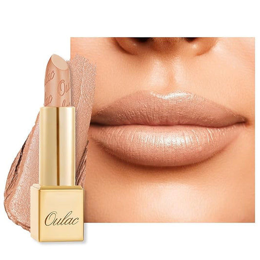 Oulac Matte Nude Lipstick with Glow Metallic Finish - Vegan Lipstick for Women, Creamy Texture, Hydrating Clean Beauty Formula, High-End Magnetic Hook Design, GM01 Serene