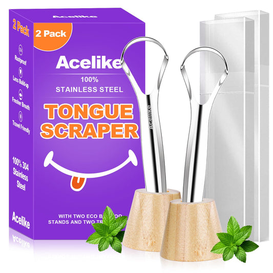 Tongue Scraper for Adults with 2 Holder and 2 Travel Case, Metal Tongue Scraper for Tongue Cleaning and Reducing Bad Breath,100% Stainless Steel Tongue Scraper, Tongue Cleaner for Adults
