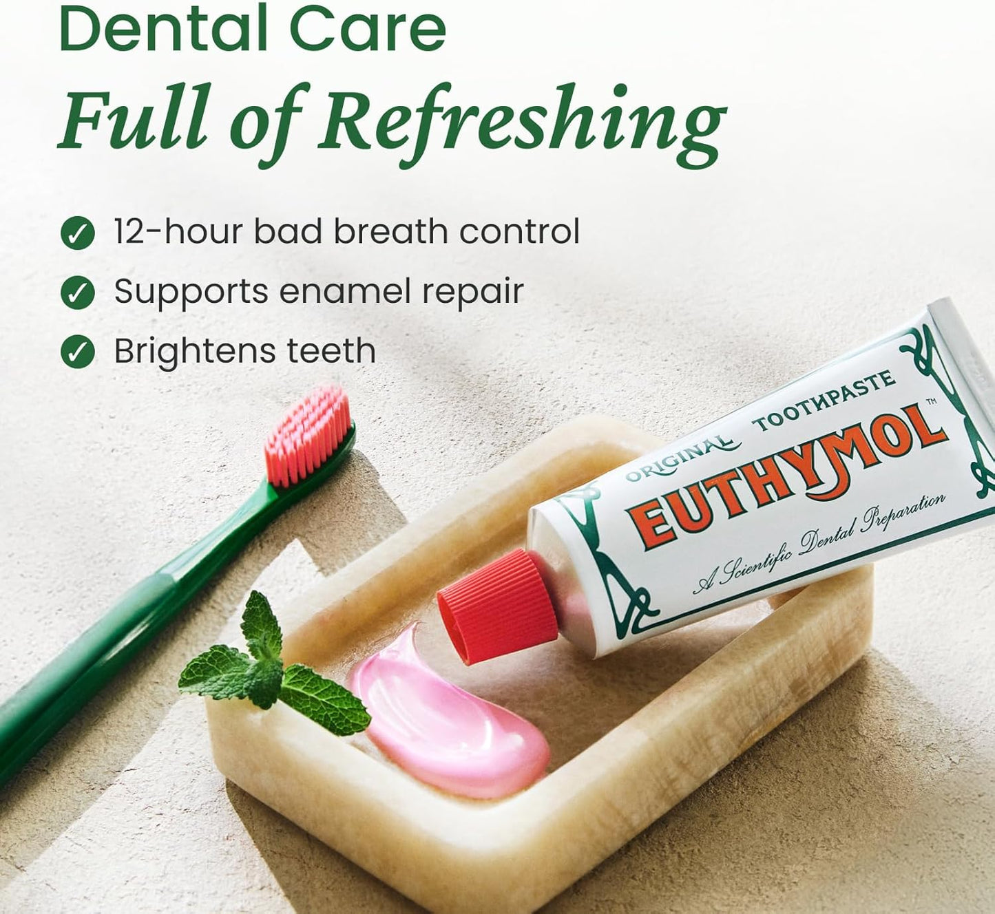 EUTHYMOL Original Pink Toothpaste (3.7fl oz*3, Pack of 3) - Fluoride-Free Toothpaste for Sensitive Teeth & Gum. Bad Breath, Cavity Prevention, 12-Hour Long Lasting Freshness with Wintergreen