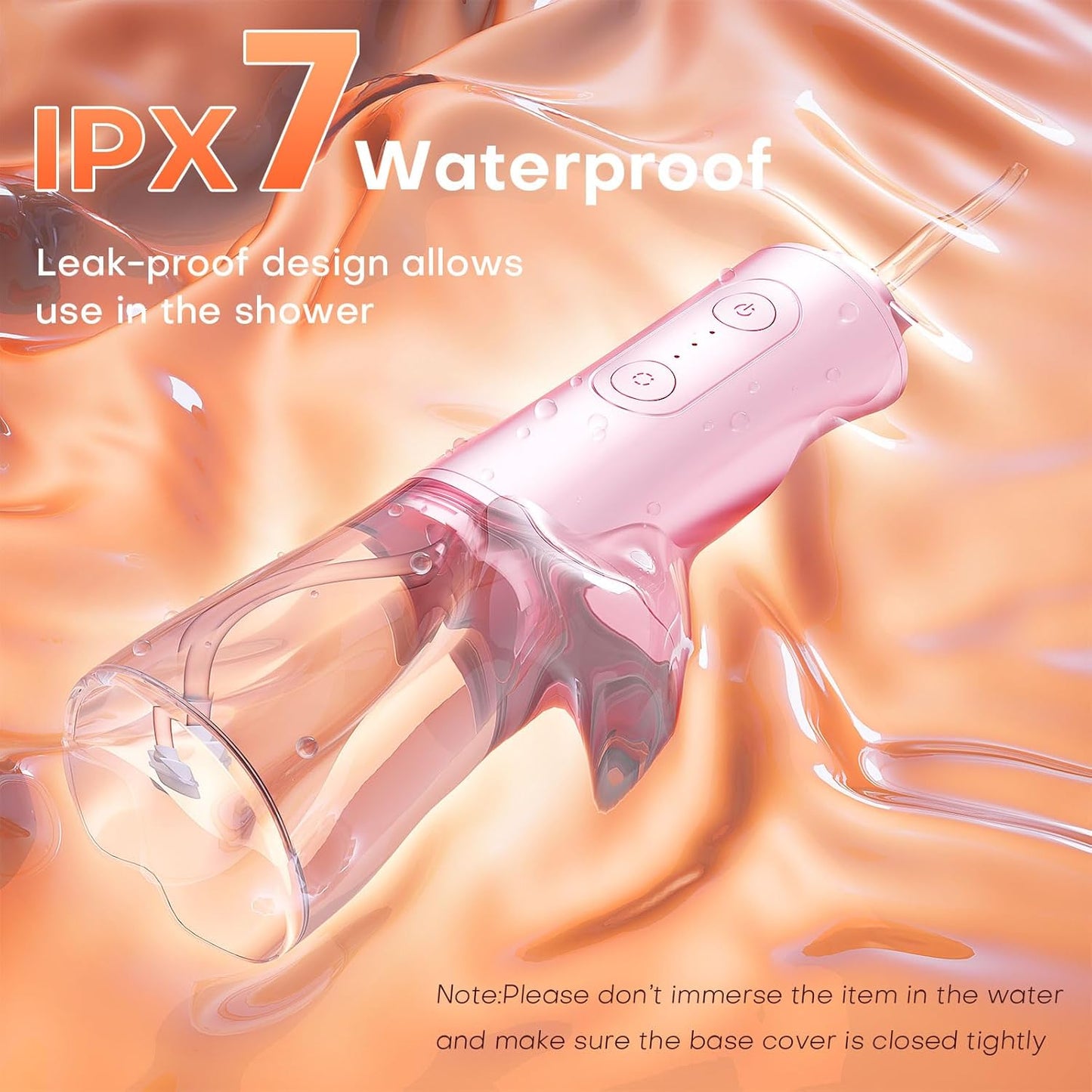 Water Dental Flosser - Portable Cordless Oral Irrigator 300ML, Rechargeable IPX7 Waterproof Irrigation Cleaner for Teeth Cleaning & Flossing, Travel & Home Use (Pink)