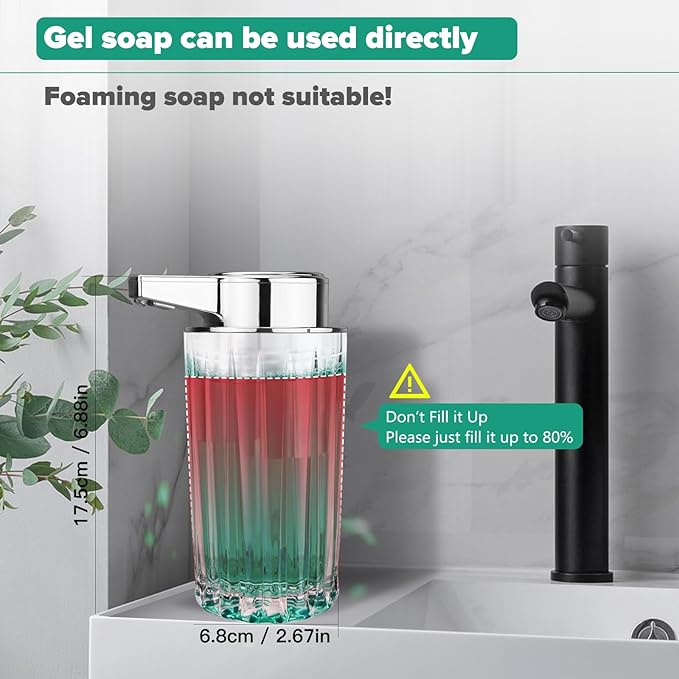 Automatic Soap Dispenser Liquid for Kitchen: 11 OZ Glass Touchless Clear Auto Soap Dispenser for Bathroom - Hand Dish Lotion Home Countertop Kids - Family Couple