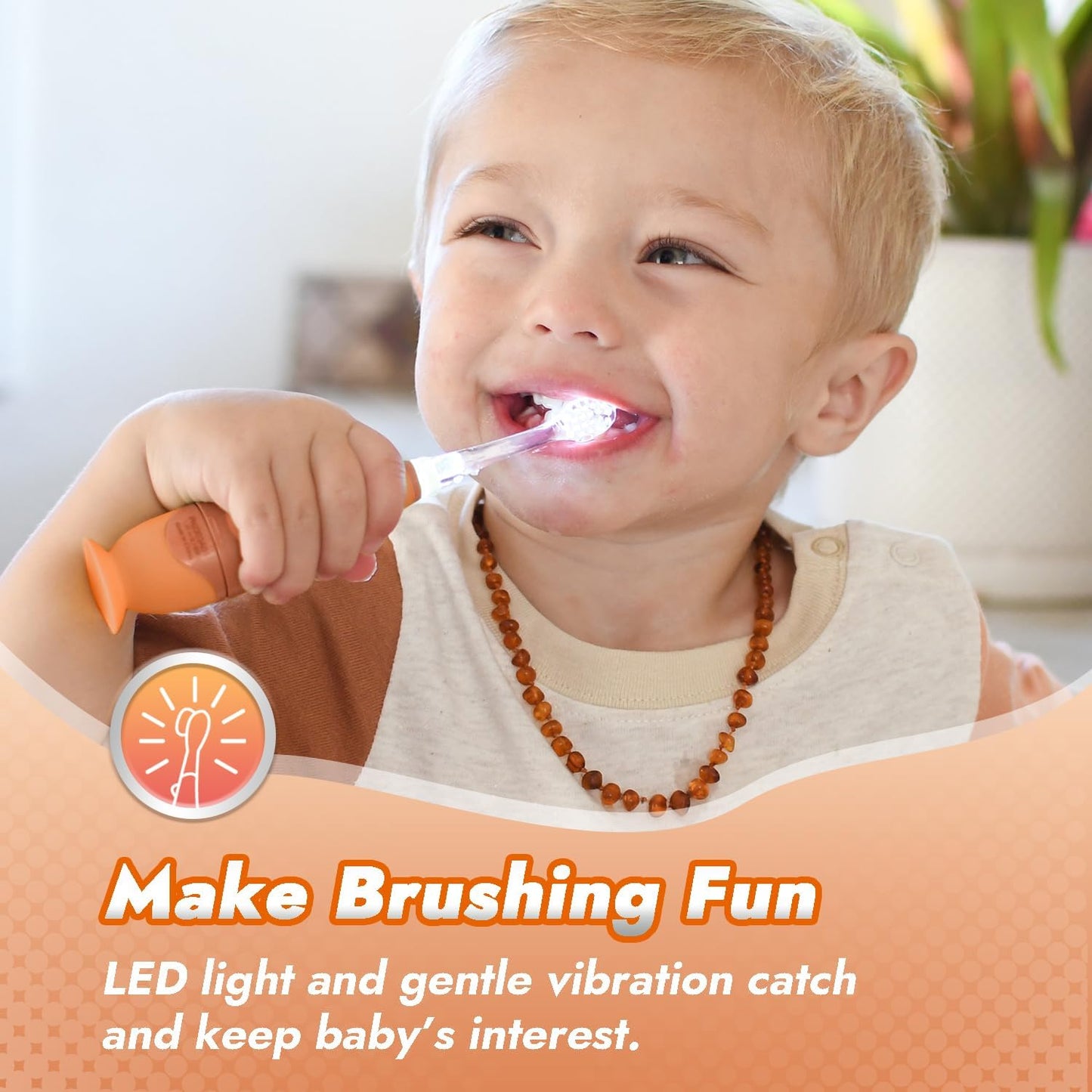 Papablic Toddler Sonic Electric Toothbrush for Ages 1-3 Years, Baby Electric Toothbrush with Cute Reindeer Cover and Smart LED Timer, 2 Brush Heads (Ruby)