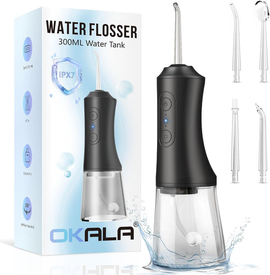 Water Dental Flosser - Portable Cordless Oral Irrigator 300ML, Rechargeable IPX7 Waterproof Irrigation Cleaner for Teeth Cleaning & Flossing, Travel & Home Use