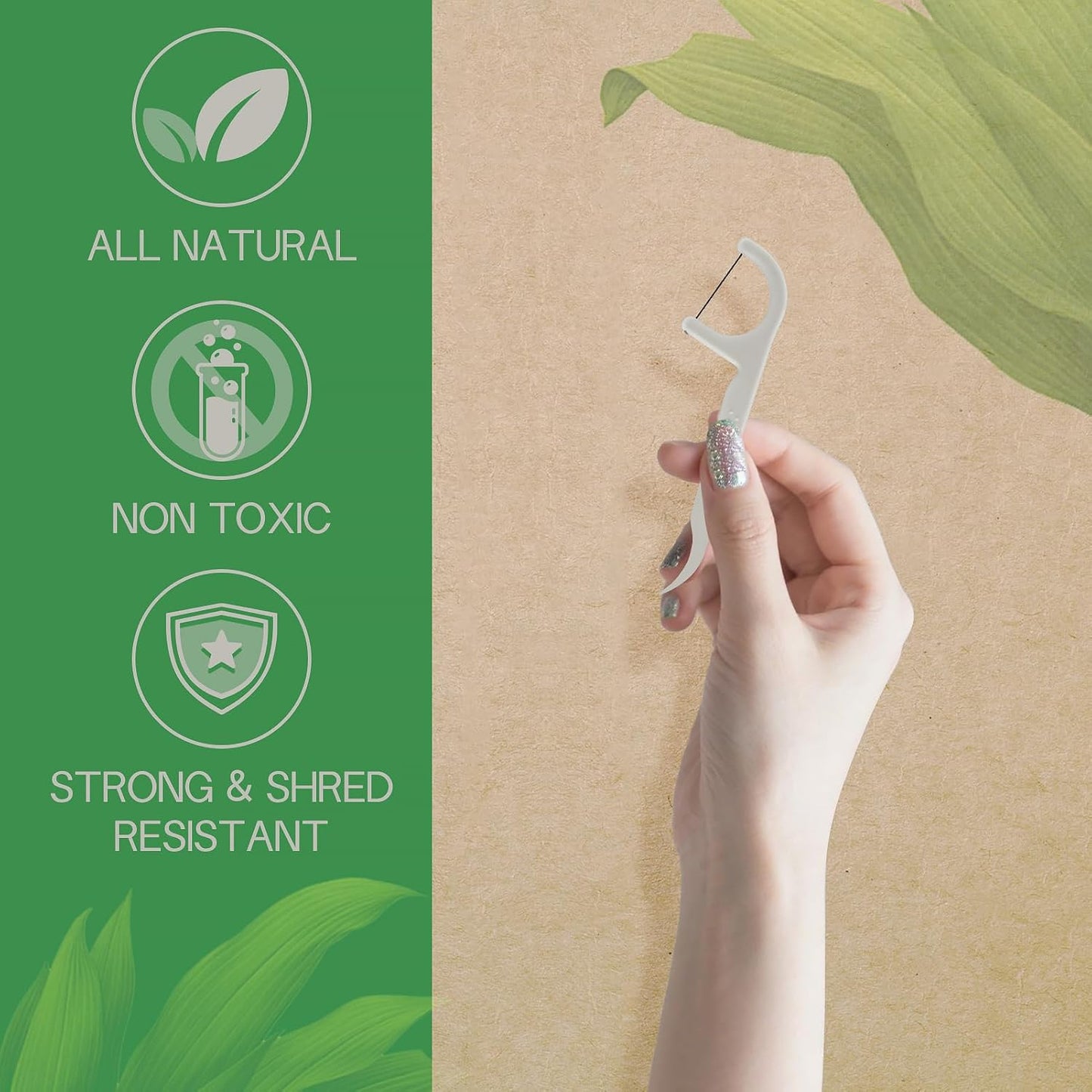 EasyHonor Organic Dental Floss Picks - Natural Biodegradable Floss Sticks with Strong Bamboo Charcoal Thread & Vegan Corn Starch Handle.(100PCS)