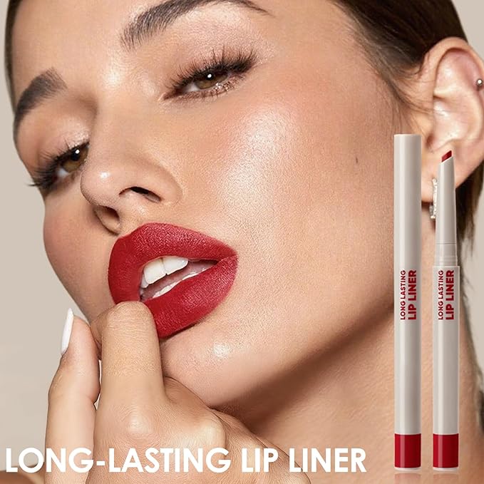 Erinde Long-Lasting Lip Liner Pencil, 2-in-1 Matte Lipliner Pencil for Sculpting & Filling, Rich Color Creamy Waterproof Lip Liner Crayon, Lip Contour Tint Makeup, Vegan & Cruelty-Free, 03 Vibrant Red