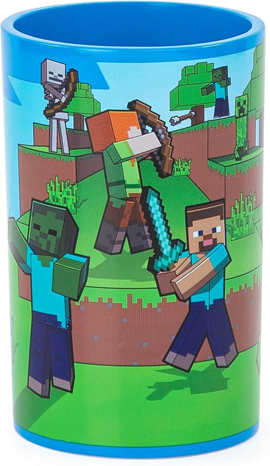 Jay Franco Minecraft Tumbler - Blue Resin Toothbrush/Pencil Holder Features Creeper & Enderman - Kids Bathroom Accessory