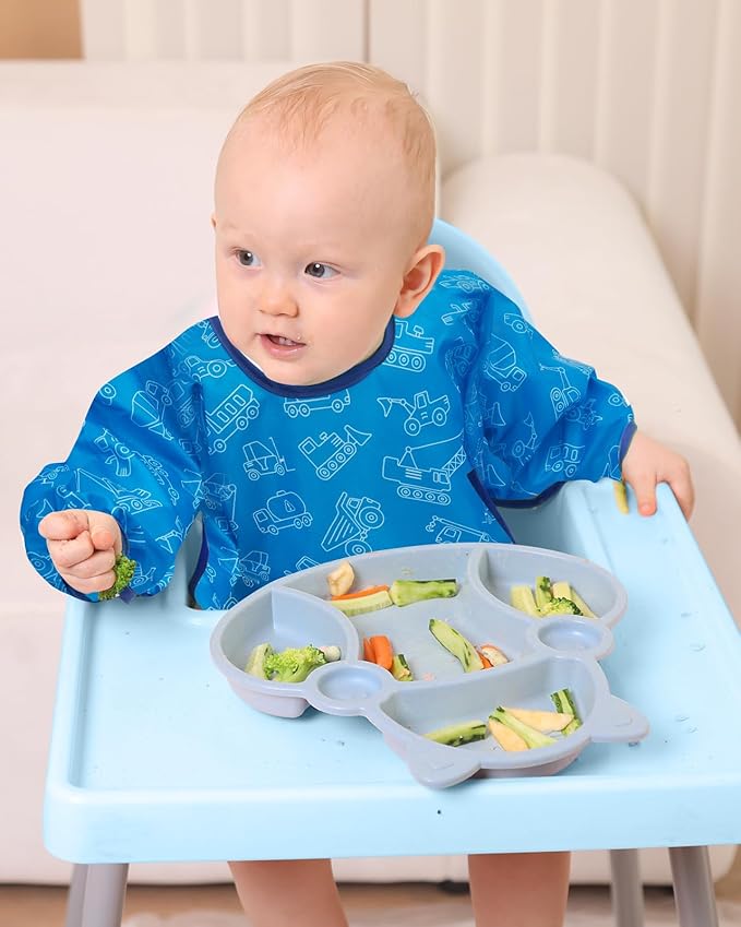 Lictin 3 Packs Baby Bibs for Boy or Girl, Cute Long Sleeve Bib, Waterproof Bibs for Toddlers,Adjustable Closure Baby Smock, Mess Proof Baby Bib, 6-24 Months Reusable Infant Baby Bibs