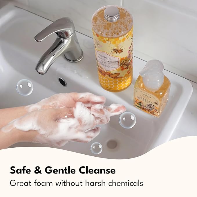 ROMIIE ZOI Foaming Hand Soap Refill- Natural Honey & Almond Fragrance Gentle & Moisturizing Formula Hand Soap Refills with Dispenser for Home & Kitchen, 1 L/ 33.8 FL OZ pack of 3