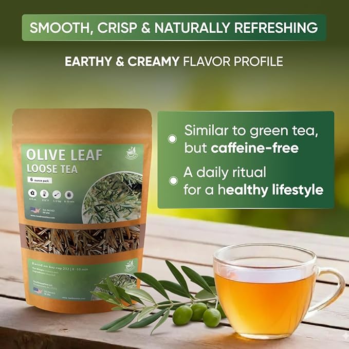 Olive Leaf Loose Tea – 6 oz Size (Premium Dried Olive Loose Leaf Tea - 6oz), Natural Extract Caffeine-Free Herbal Tea for Relaxation, Wallness with Smooth Taste