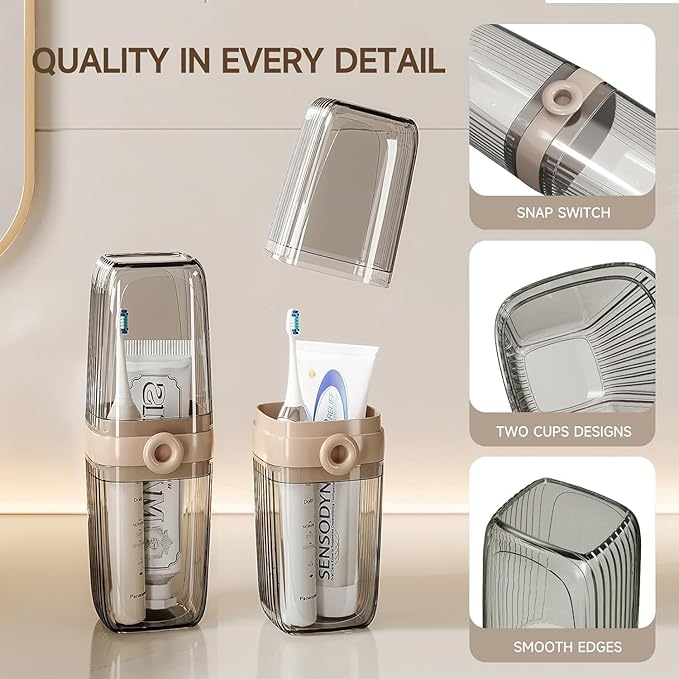 Toothbrush Travel Case, 2 in 1 Toothbrush Holder and Rinse Cup, Large Capacity Toothbrush Cup with Cover, Portable Travel Toothbrush Holder for Traveling, Camping, Trip - 1Pcs