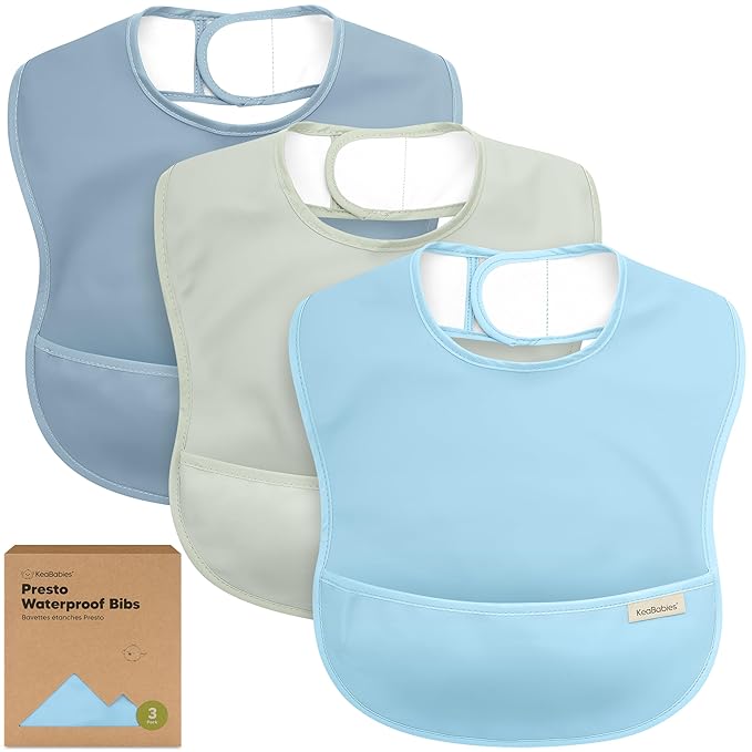 KeaBabies 3-Pack Waterproof Baby Bibs for Eating - Lightweight Toddler Feeding Bibs with Large Food Catcher, Mess Proof, Food-Grade Baby Eating Essentials, Easy to Put On & Clean (Ocean)