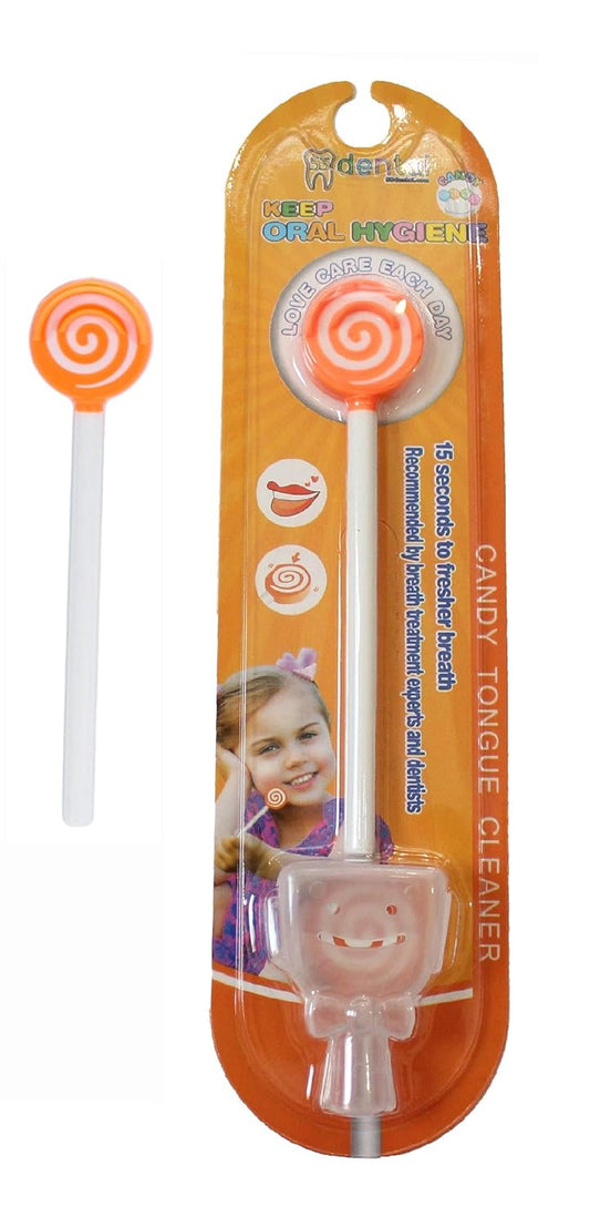 Kids Tongue Scraper or Cleaner Set – BPA-Free Plastic Dental Scrapers Helps Freshen Bad Breath, Remove Gunk – Multicolored with Easy-to-Grasp Handles and Brush Covers by 55Dental, Ages 2+ (Orange)
