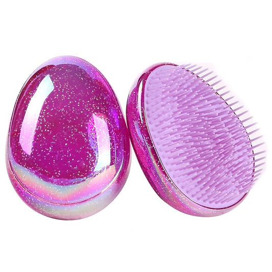 Hair Brush, Detangling Brush Portable Travel, Glitter Egg Shape Anti Static Knots, Air Cushion Massage Detangler Brush for Adults Kids Curly Long Thick Dry Wet Frizzy Damaged Hair