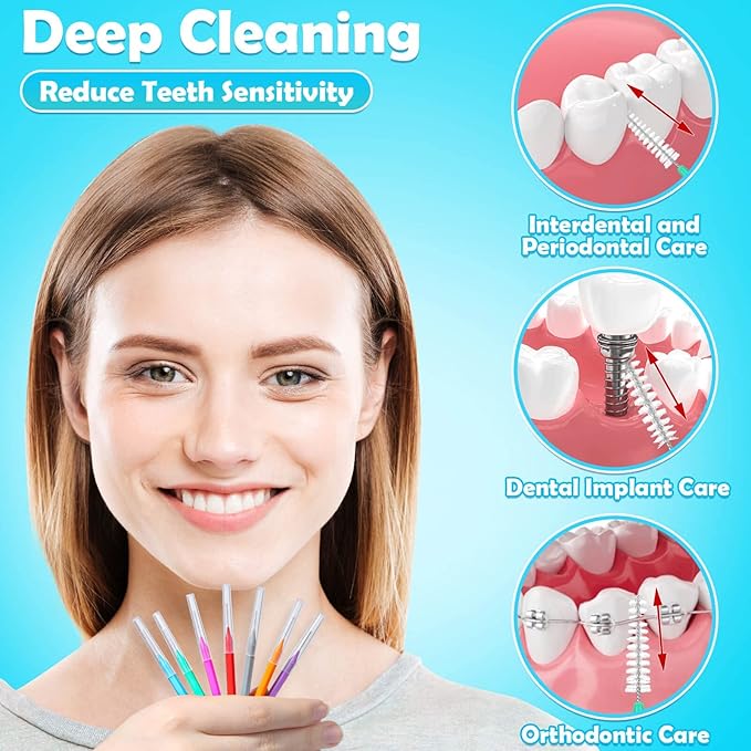 Modacraft 120Pcs Interdental Brush 7 Sizes Braces Brush Toothpicks with Soft Bristles 360° Bendable Floss Heads Dental Brushes Between Teeth Gum Braces Cleaning Kit Oral Tooth Cleaning Tool
