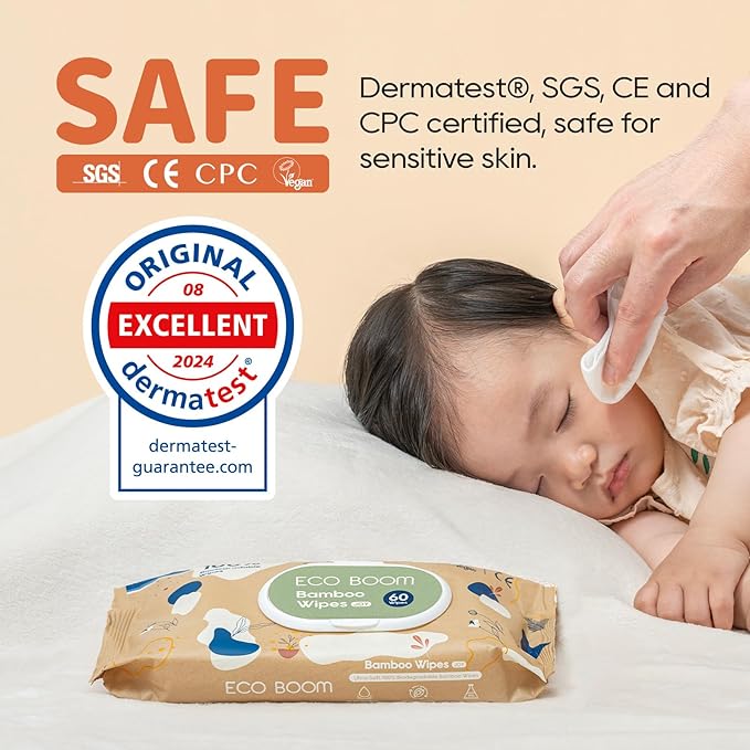 ECO BOOM Bamboo Baby Wipes | natural | 100% Plant-Based & fragrance free | Unscented & safe for Sensitive Skin | 99% Water | 16 Pack, Bulk Total of 960