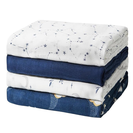 Momcozy Muslin Swaddle Blankets, Ultra Soft Neutral Swaddle Blanket, Breathable Large 47'' x 47'' Baby Infant Newborn Boys Girls Swaddling Receiving Blanket Wraps, Midnight Star Clouds
