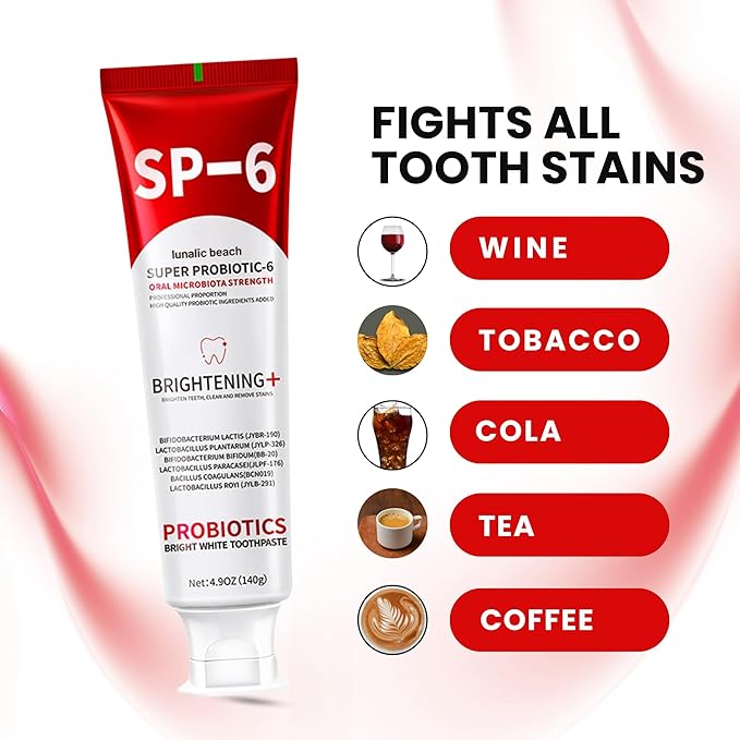 3PCS SP 6 Toothpaste for Teeth Brightening & Fresh Breath, 6 Probiotics Formula for Gum Health, Fluoride-Free, Mint Fresh Flavor, 4.9 oz (4, Mint)