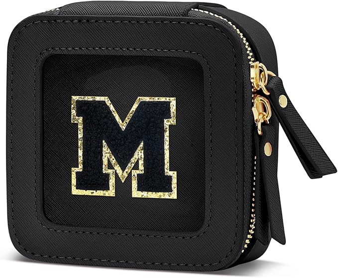 Initial Travel Toiletry Bag - Cosmetic Bags for Girls with Zipper, Clear & Potable Girls Makeup Bag for Travel, Small Cosmetic Pouch Perfect Gifts for Graduation (Black, M)