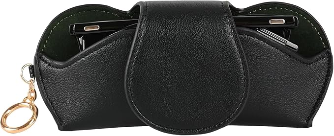 KINIVA Sunglasses Holder for Car Visor with Hanging Hook Portable Leather Glasses Storage Bag with Detachable Clips