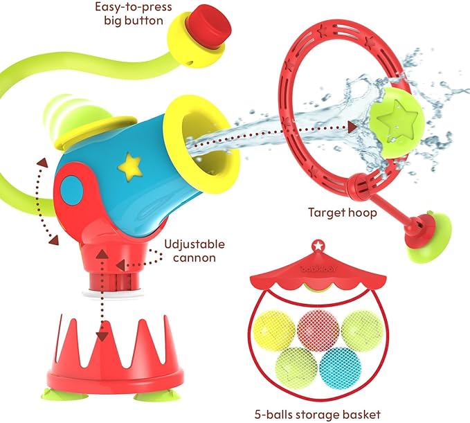 Yookidoo Toddler Kids Bath Toys (Ages 4-8) - Water Cannon Ball Blaster - Suction Cups to Any Bath Tub or Shower - Includes 5 Balls & Hoop to Shoot Through - Turn Bath Time into Endless Fun for Kids!