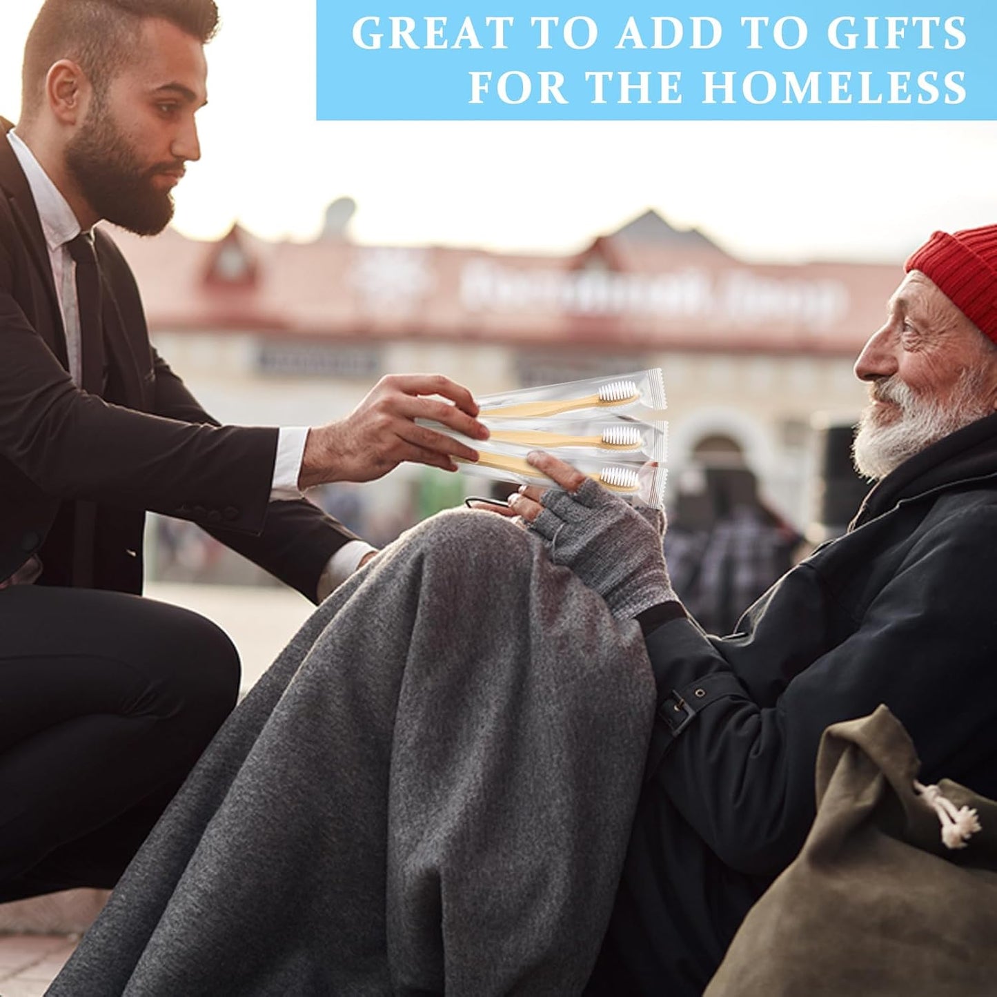 Sliner 100 Packs Prepasted Disposable Toothbrush Bamboo Prepasted Individually Wrapped Pre Pasted Toothbrush with Bamboo Handles Homeless Gift Set for The Homeless (Classic Color)