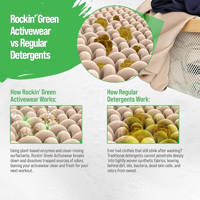 Rockin' Green Laundry Detergent, Plant based, All Natural Laundry Detergent Powder, Vegan and Biodegradable Odor Fighter, Safe for Sensitive Skin (Active Wear 90 Loads - AC/DSea Breeze)