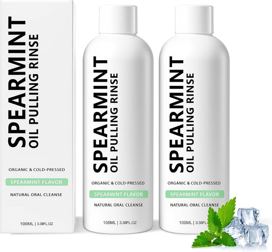 2PCS Spearmint Oil Pulling Rinse, Cold-Pressed Coconut Mouthwash for Teeth Whitening,Natural Peppermint Pulling Oil to Help Maintain Gum Health and Freshen Breath (2)