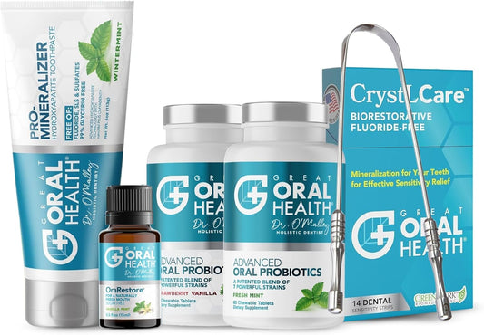 Dental Care Kit 6-in-1 Oral Hygiene Products for Adults: Oral Probiotics for Teeth & Gums, Nano Hydroxyapatite Toothpaste, Natural Breath Freshener Oil, Tooth Sensitivity Treatment & Tongue Scraper