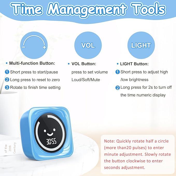 Visual Timer for Kids, 99 Minute Digital Cute Kids Visual Timer Classroom Timer for Homeschool Supplies Study Teaching Time Management Tool Countdown Count Up Timer, Blue 2Pack