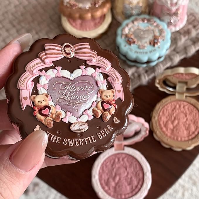 Flower Knows The Sweetie Bear Collection Silk Satin Blush,Seamless Soft Blendable Pressed Powder Pink Blush,Highly Pigmented & Long Lasting Natural Finish,0.18 Oz(04 Berry Parfait)