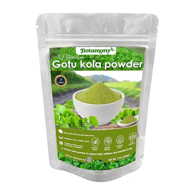 BOTAMONY Organic Gotu Kola Powder 7oz, Centella Asiatica Herbal, Non-GMO Vegan Gluten-Free, Traditionally Used in Ayurveda for Focus and Daily Vitality, Fine Leaf Powder