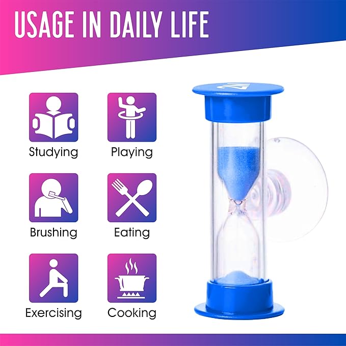 TecaherFav 2-Minute Hourglass Sand Timers with Suction Cup - Set of 2 Unbreakable Plastic Sand Clock Timer for Kids, Classroom, Games, Toothbrushing (Pink & Blue)