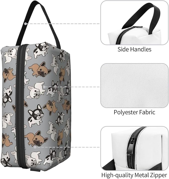 Cute French bulldog Toiletry Bag for Women Men Portable Travel Wash Bag Waterproof Gym Shaving Toiletries Cosmetic Organizer Bag, Shower Bathroom Toiletries Accessories Makeup Bag with Handle