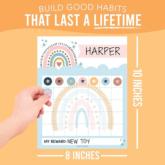 Sticker Chart for Kids Behavior at Home & Classroom - 25 Reward Chart for Kids Incentives, Gold Star Sticker Sheets, Boho Incentive Charts for Classroom Must Haves