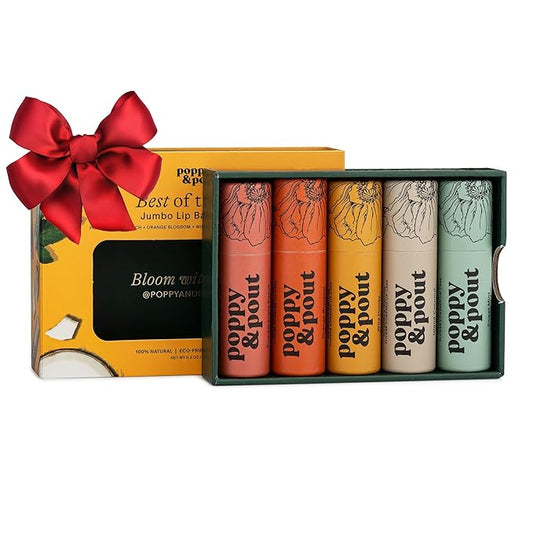 Jumbo Lip Balm Gift Set (5-Pack) | Poppy & Pout All Natural Lip Balms & Moisturizers | Hydrates with Beeswax, Vitamin E, Organic Coconut Oil | Cruelty-Free | Lip Balm in Recyclable Cardboard Tube