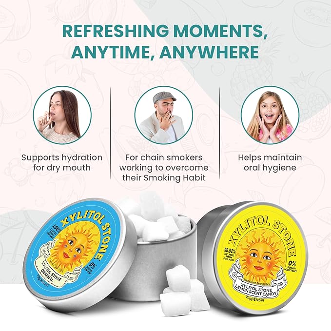 Xylitol Stone Sugar Free Candy - Vegan & Keto Friendly Unique Hard Candy - 100% Natural Flavor Candies - Gluten Free & Non-GMO Breath Freshener Low Calorie Mints - Pack of 2 (Original, Lemon)