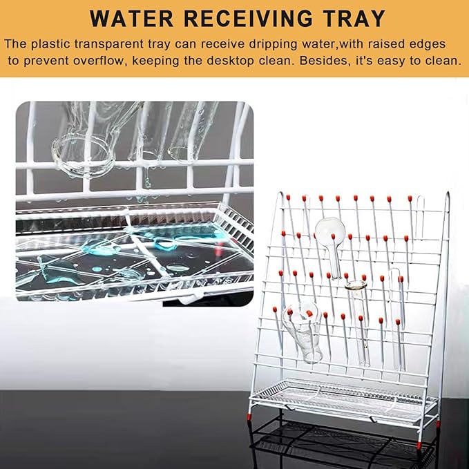 Lab Drying Rack 55 Pegs Lab Glassware Rack Steel Wire Glassware Drying Rack Free-Standing Tube Drying Draining Rack for School Laboratory Utensils (55 pegs)