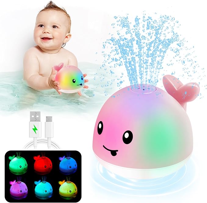 Baby Girl Bath Toys, Christmas Stocking Stuffers 1 Year Old Girl Gift, Toddler Bath Toys for Kids Ages 1-3 Light Up Whale Bath Toy Sprinkler Infant Baby Toys 6-12-18 Month Bathtub Fountain Toy