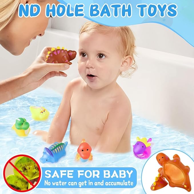 Color Changing No Hole Toddler Bath Toys for Kids Ages 1-3 4-8, Dinosaur Bath Toys Toddlers 2-4, Dinosaur Toys, Christmas Stocking Stuffers Christmas Birthday Gifts Bathtub Water Toys with Drying Bag