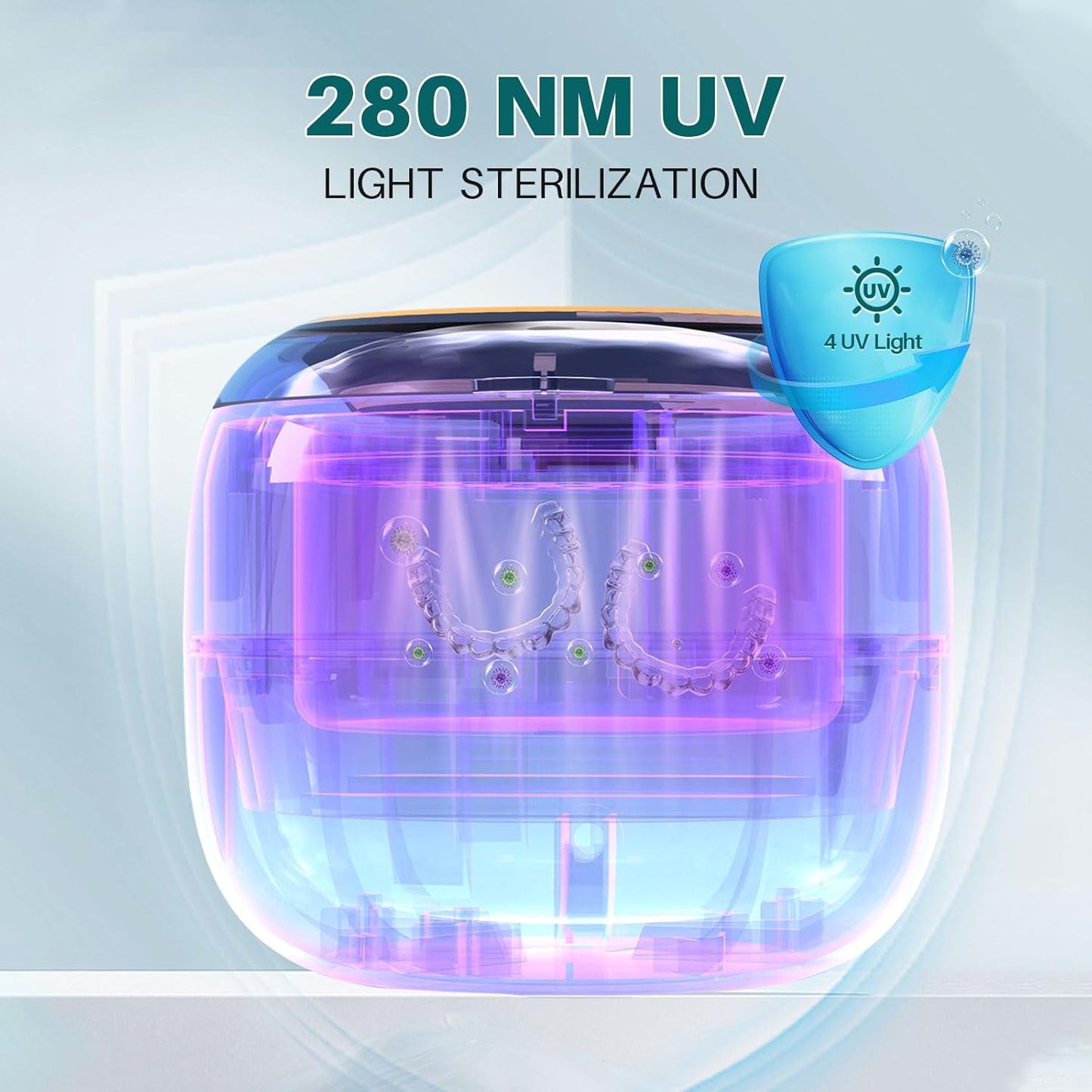 Voraiya Ultrasonic Retainer Cleaner Machine, 360° UV Cleaning Denture Pod, 45kHz Ultrasonic Dental Cleaner Mouth Guard Cleaner for Aligner, Night Guard, Braces, Toothbrush, Jewelry, Ring