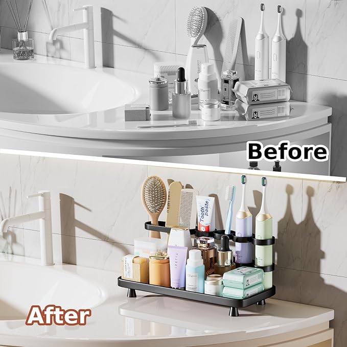 Electric Toothbrush Holder for Bathroom Countertop 5 Metal Slots Toothpaste Razor Mouthwash Organizer, Black