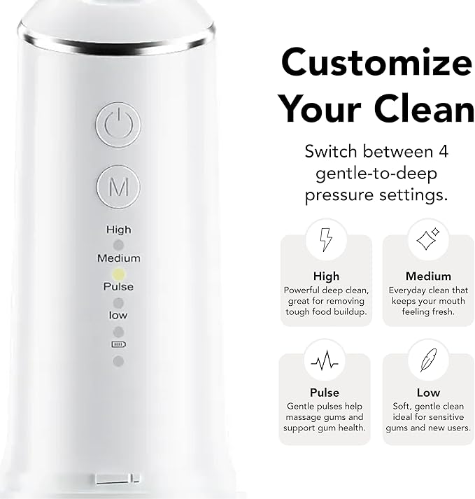Portable Water Flosser for Teeth Cleaning – Travel Size, Compact & Cordless Water Flosser with UV Sterilizer, 5 Nozzles, 4 Pressure Modes, USB-C Rechargeable Dental Tool for Home or On-The-Go Use