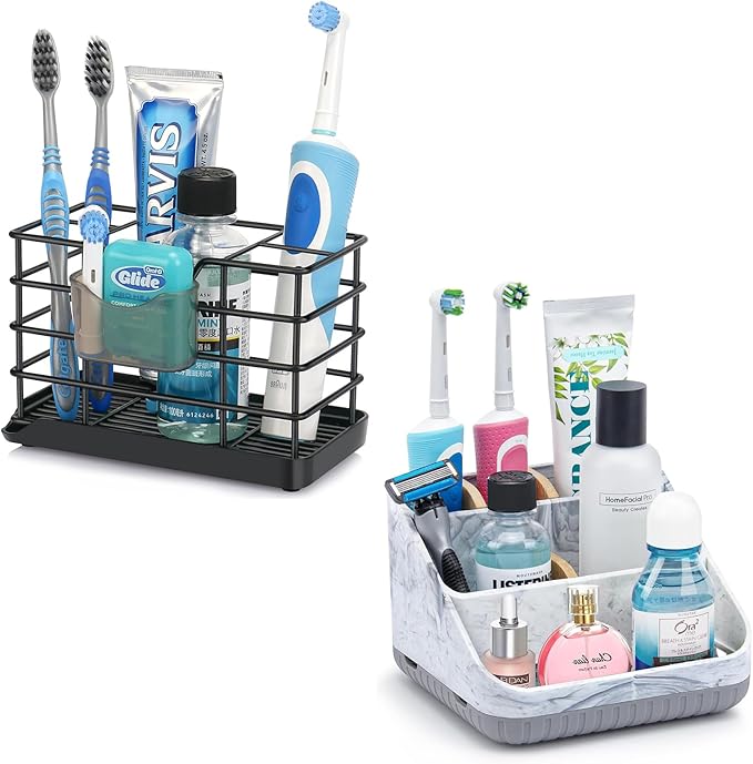 Chintu Toothbrush Holders for Bathrooms, Kids Electric Tooth Brush Holder and Toothpaste Holder for Bathroom Accessories Organizer with Tray, Multi-Slots (Large)