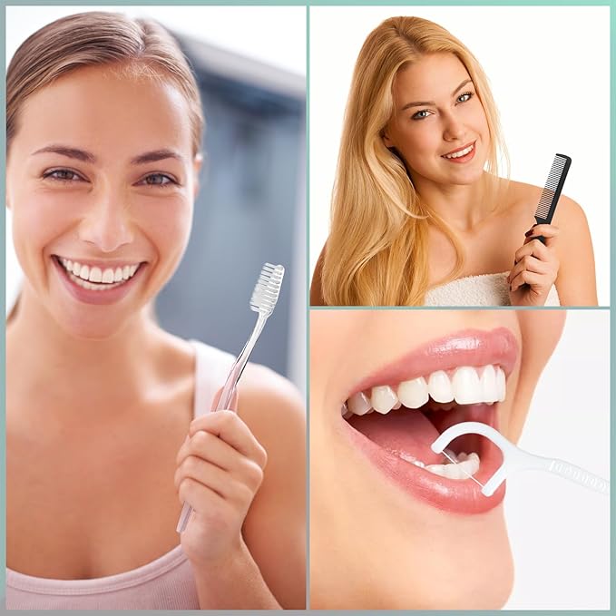 50pcs Disposable Toothbrushes with Toothpaste and Comb Floss Individually Wrapped, 4-in-1 Bulk Toothbrush Kit with 2 Color Toothbrush,10g Toothpaste,7 inch Comb, Floss Pick for Homeless,Hotel